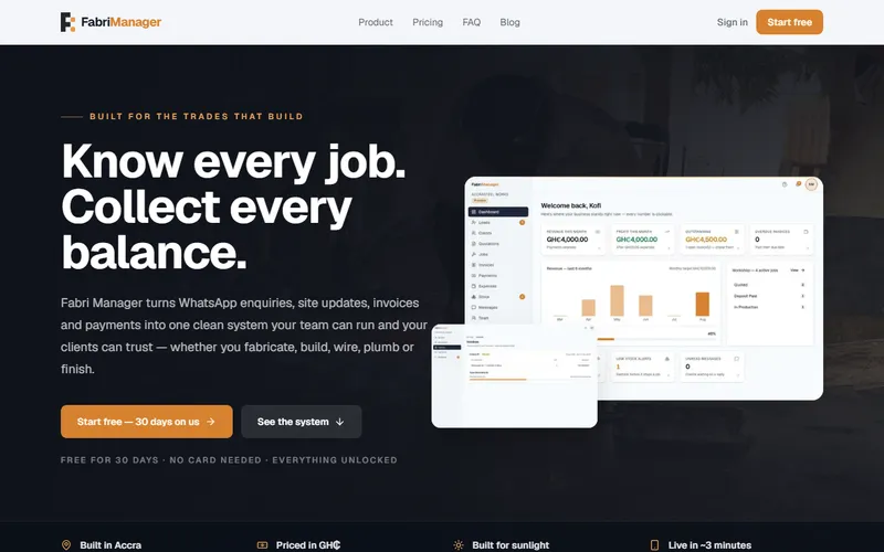 Screenshot of the Fabri Manager website we designed and built