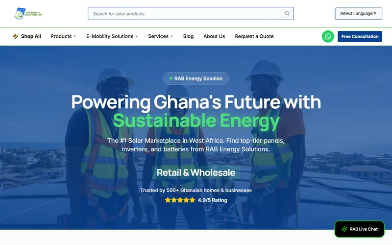 RAB Energy Solutions, a solar installer site we built, with its live chat agent