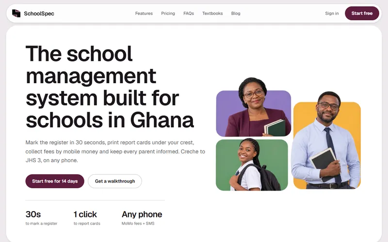 Screenshot of the SchoolSpec website we designed and built