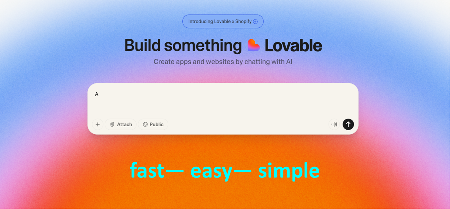 image of front chat interface of lovable.dev AI website showing users how they can easily create website with lovable